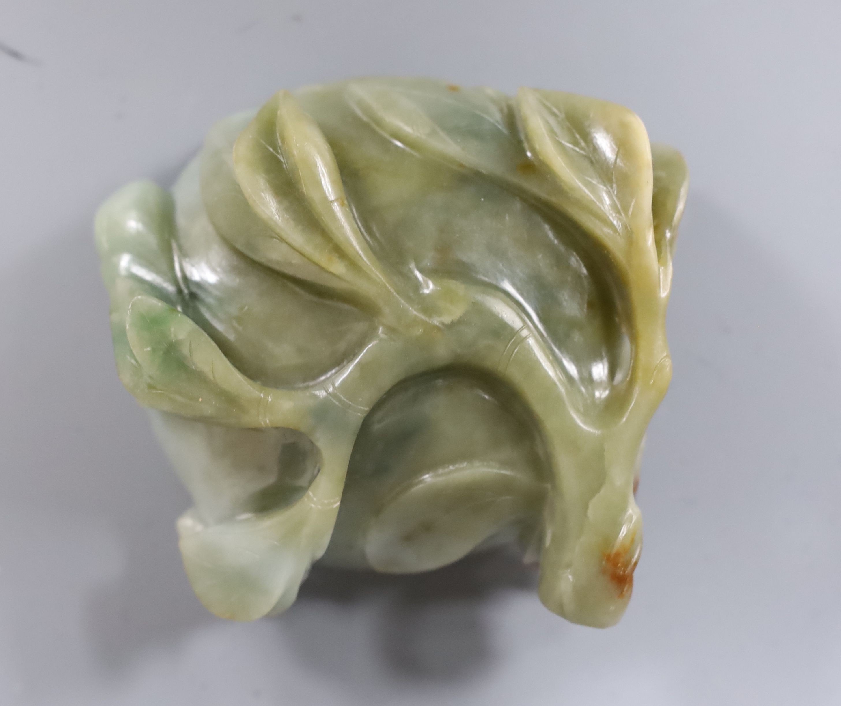 A Chinese jade brushwasher and three hardstone carvings